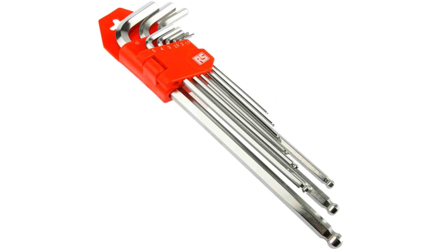 RS PRO 9 piece L Shape Metric Hex Key Set, 1.5 → 10mm