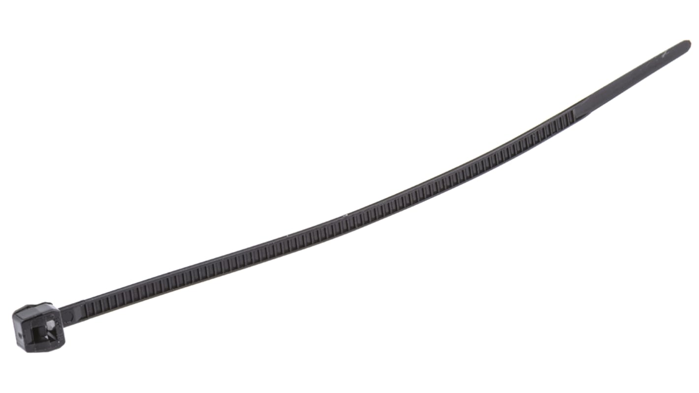 HellermannTyton Cable Tie, 100mm x 2.5 mm, Black Polyamide 6.6 (PA66), Pk-200