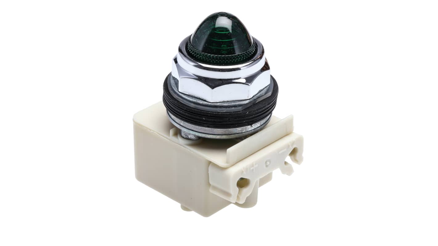 Schneider Electric, Harmony 9001K Green LED Pilot Light, 30mm Cutout, IP66, Round, 120V ac/dc