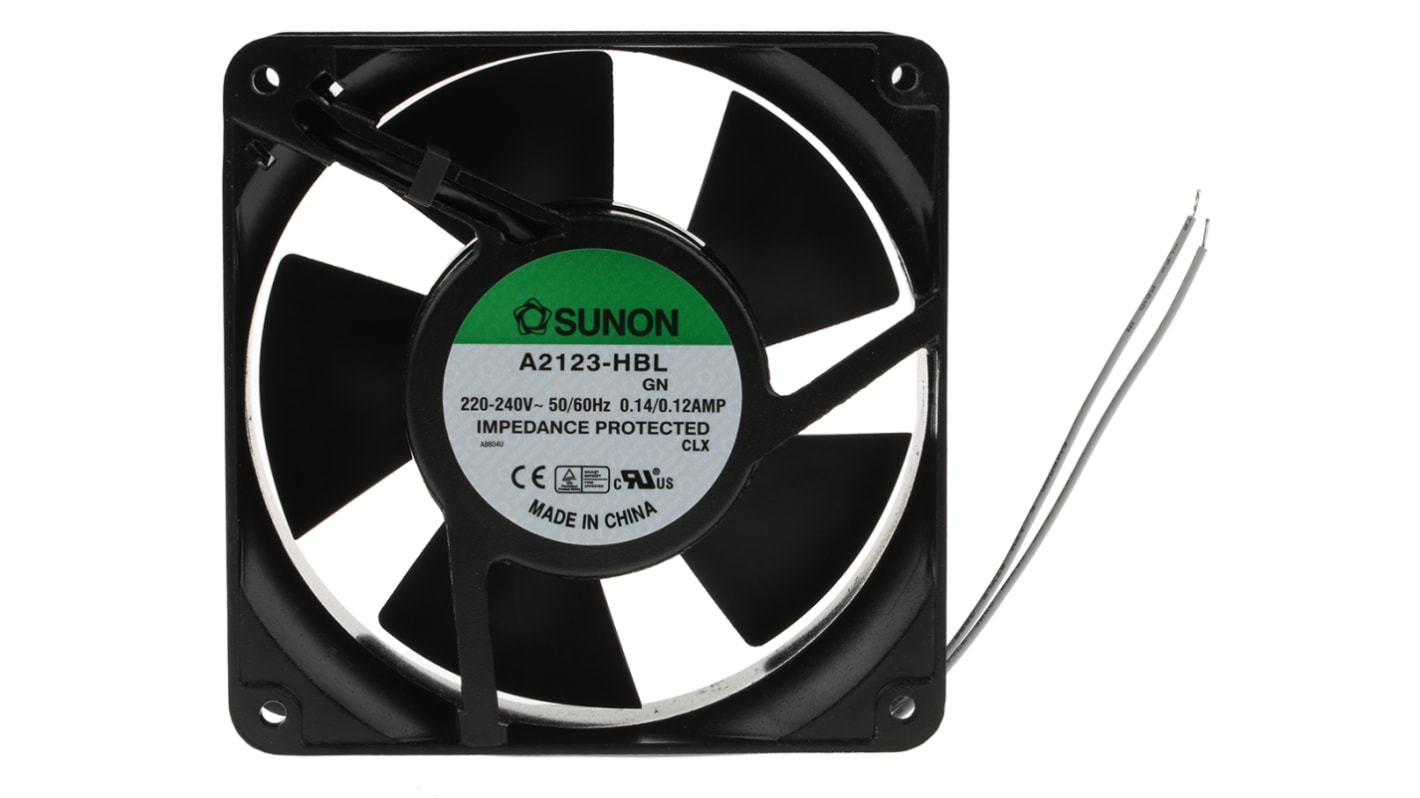 Sunon 交流轴流风机, 230 V ac电源, 190.5m³/h, 22W, 最大120mA, 2750rpm, 120 x 120 x 38mm, A2123系列