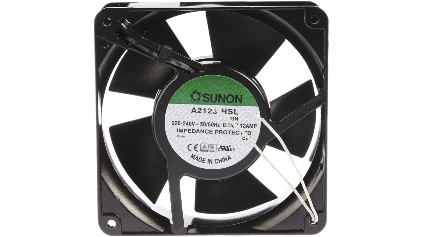 Sunon A2123 Series Axial Fan, 230 V ac, AC Operation, 161.4m³/h, 22W, 120mA Max, 120 x 120 x 38mm