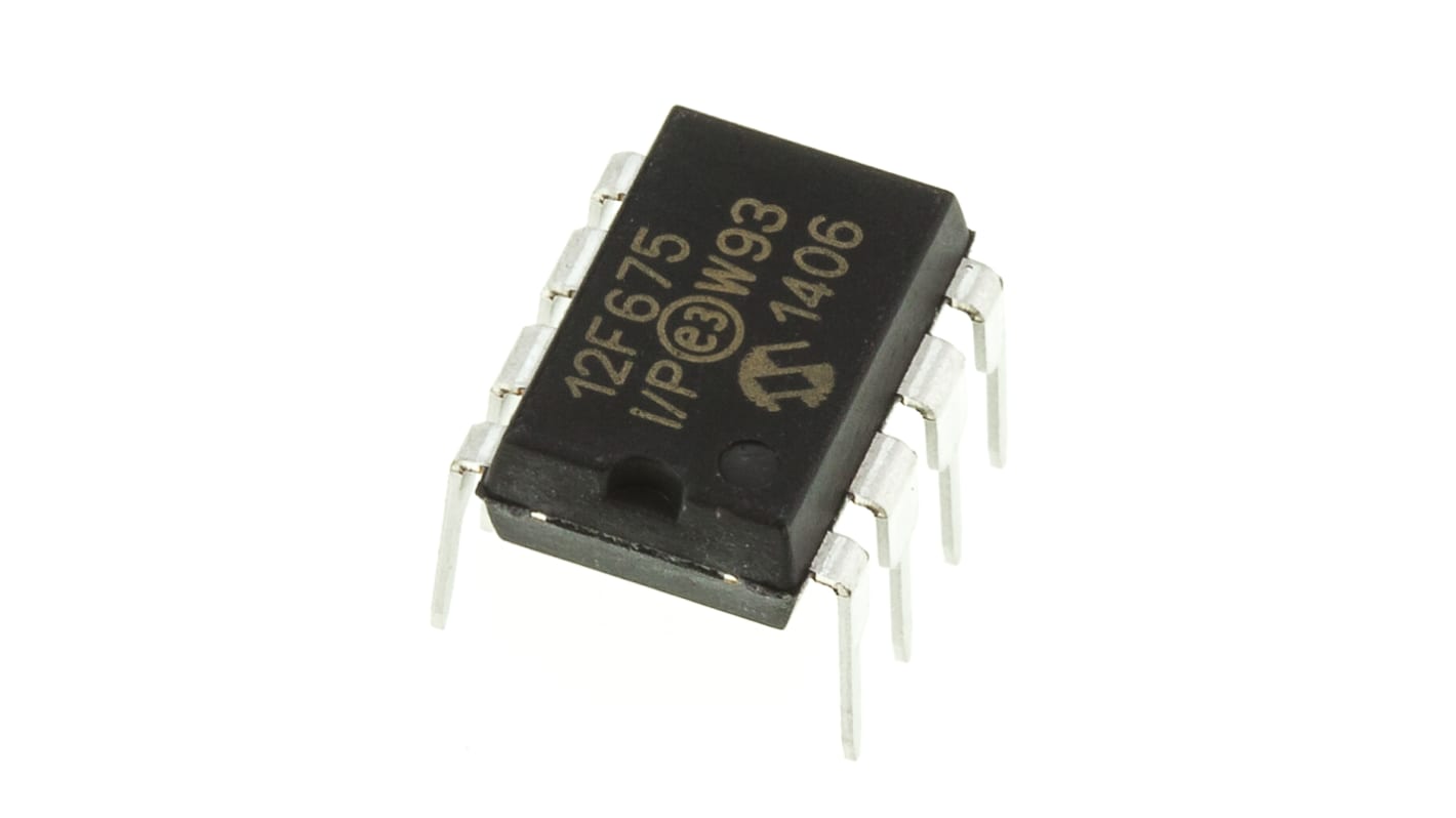 Microchip, 8bit PIC, PIC12F Microcontroller, 20MHz, 1024 x 14 words, 128 B Flash, 8-Pin PDIP