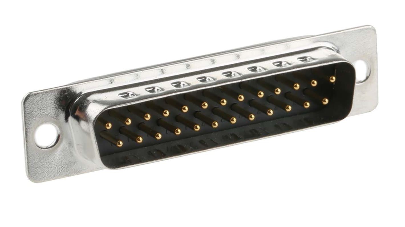 RS PRO DB25针标准D-Sub公插, 直向, 面板安装, 焊接端接, 500V, 5A