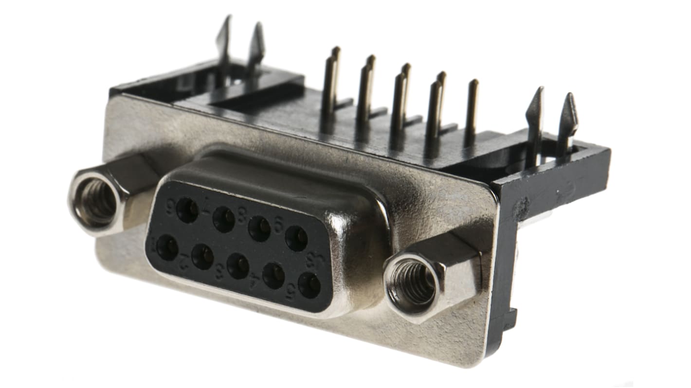 Conector D-sub RS PRO, paso 2.77mm, Ángulo de 90° D-Sub estándar, Montaje en orificio pasante, Hembra, Terminación
