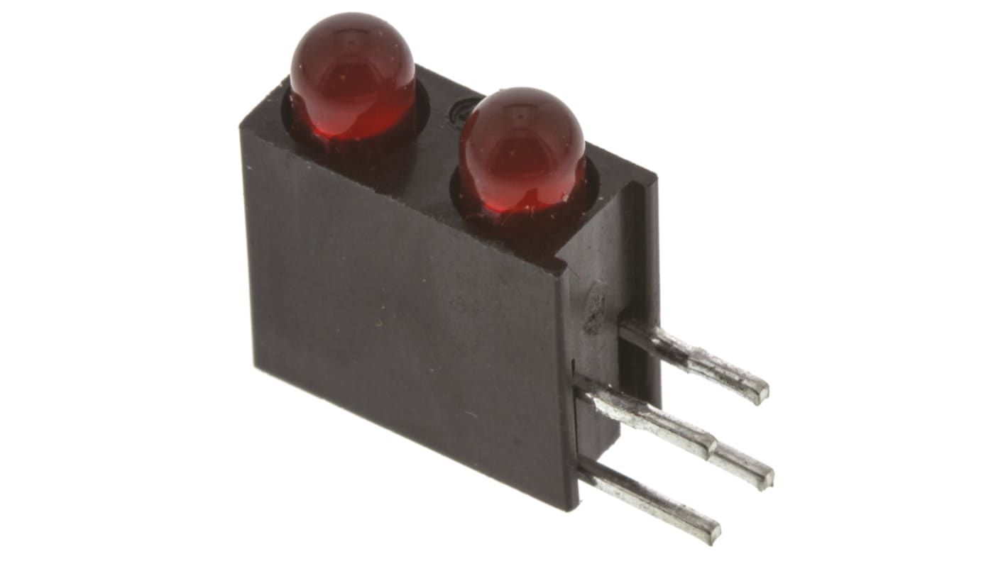 Indicador LED para PCB a 90º Dialight Rojo, λ 650 nm, 2 LEDs, 3 V, 45 °, dim. 8.1 x 4.3 x 9.7mm, mont. pasante