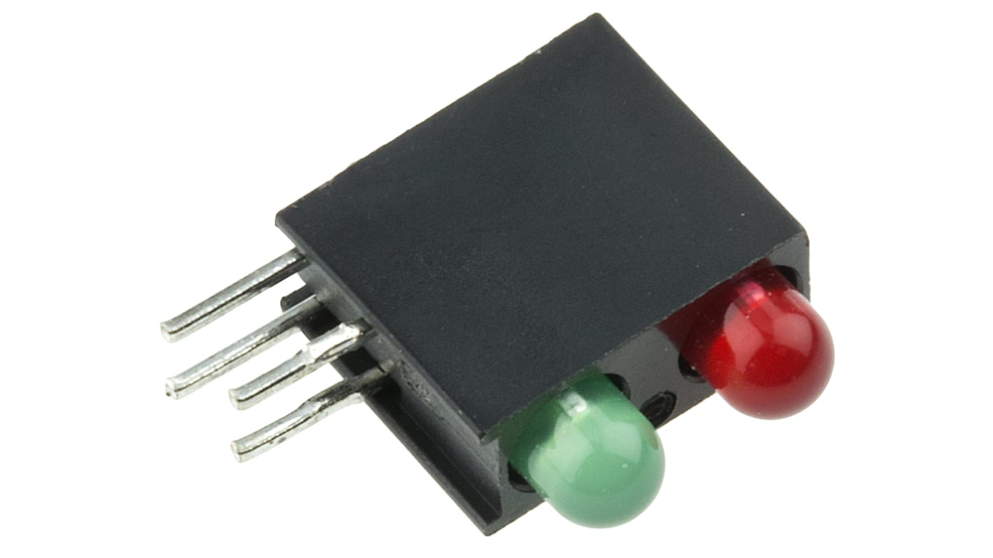 Indicador LED para PCB a 90º Dialight verde y rojo, λ 563 / 650 nm, 2 LEDs, 3 V, 45 °, dim. 8.1 x 4.3 x 9.7mm, mont.