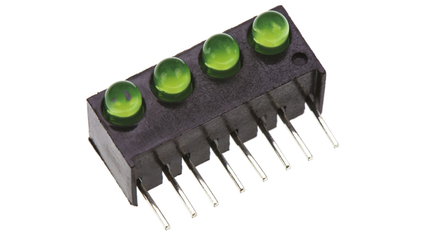 Dialight 551-1307-004F, Green Right Angle PCB LED Indicator, 4 LEDs, Through Hole 1.9 V