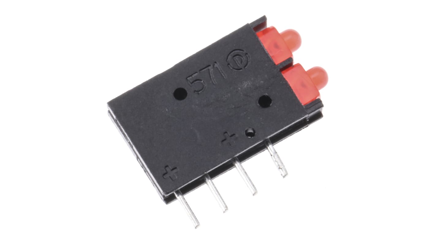 Dialight 571-0111-100F, Red Right Angle PCB LED Indicator, 2 LEDs, Through Hole 2 V