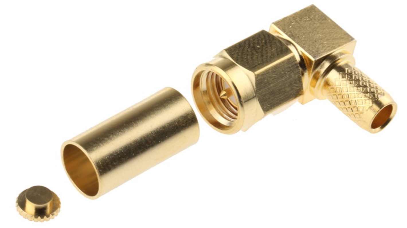 RS PRO, Plug Cable Mount SMA Connector, 50Ω, Crimp Termination, Right Angle Body