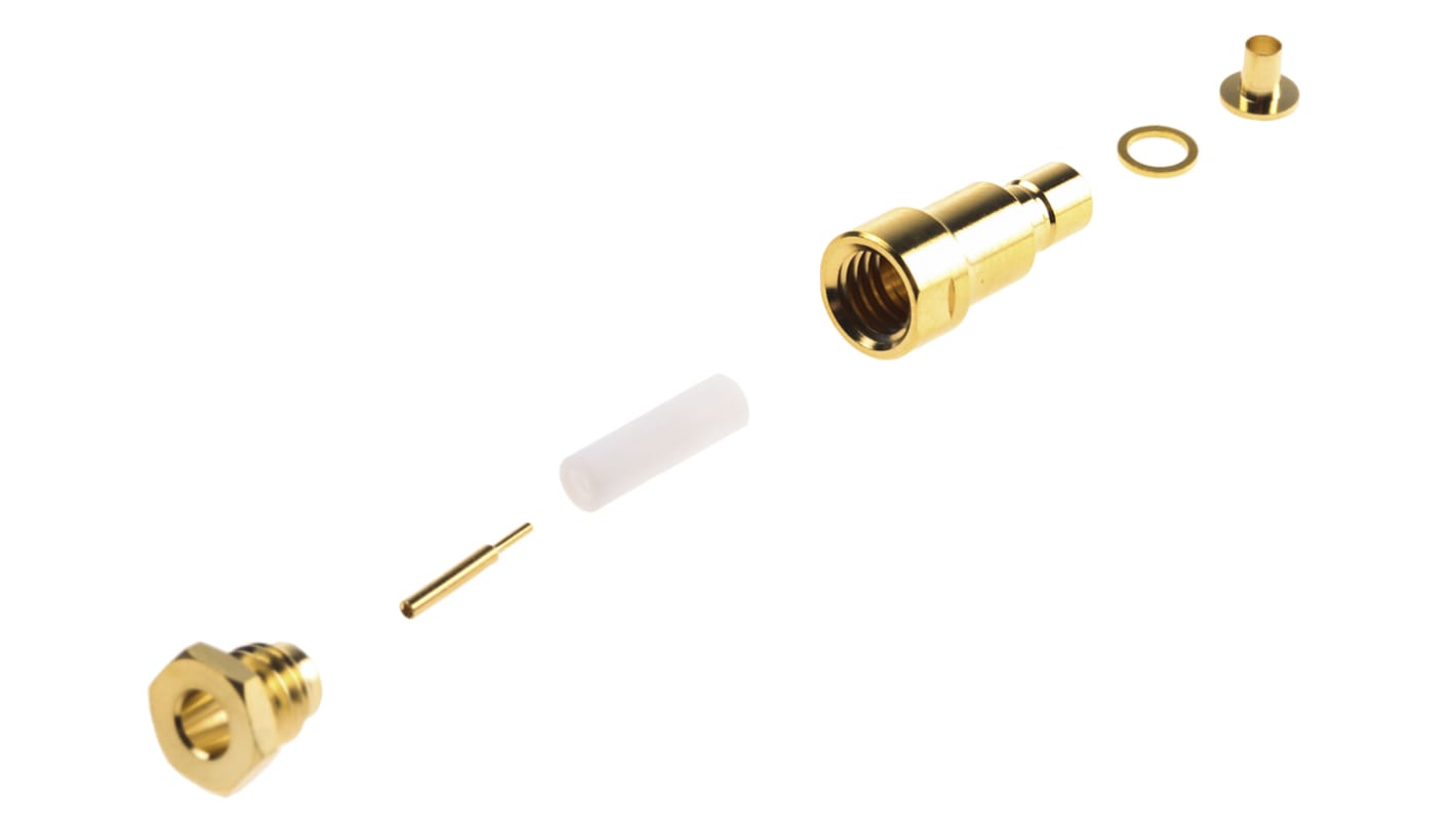 Conector coaxial RS PRO, Macho, Recto, Impedancia 50Ω, Montaje de Cable, Terminación de Abrazadera, 4GHz, RG174 A/U, Oro