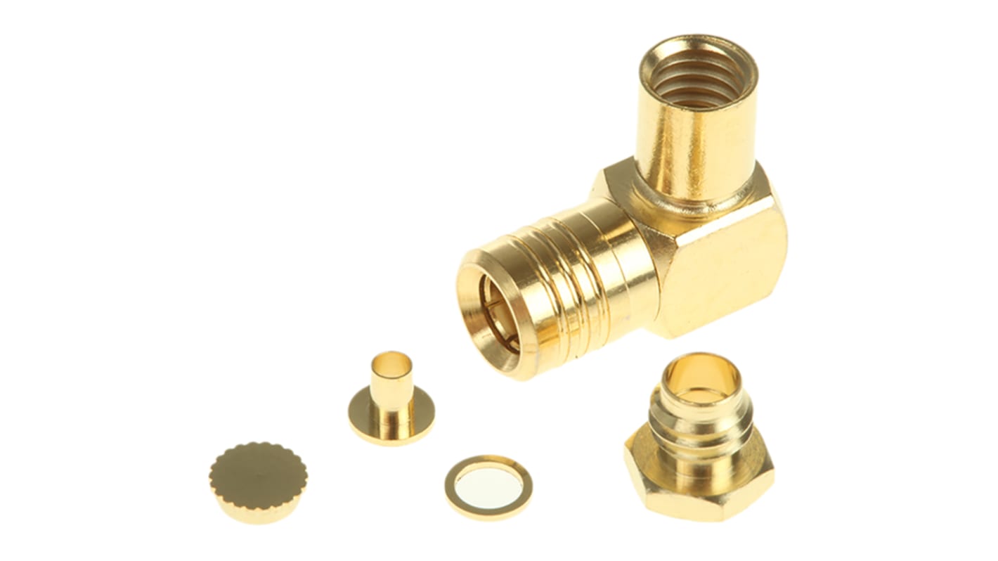 RS PRO, Jack Cable Mount SMB Connector, 50Ω, Clamp Termination, Right Angle Body