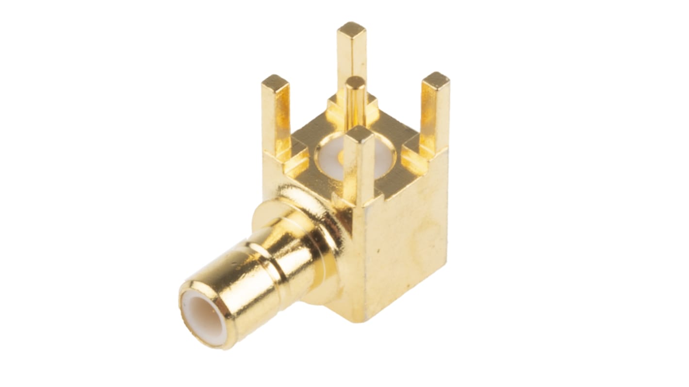 RS PRO, Plug PCB Mount SMB Connector, 50Ω, Solder Termination, Right Angle Body