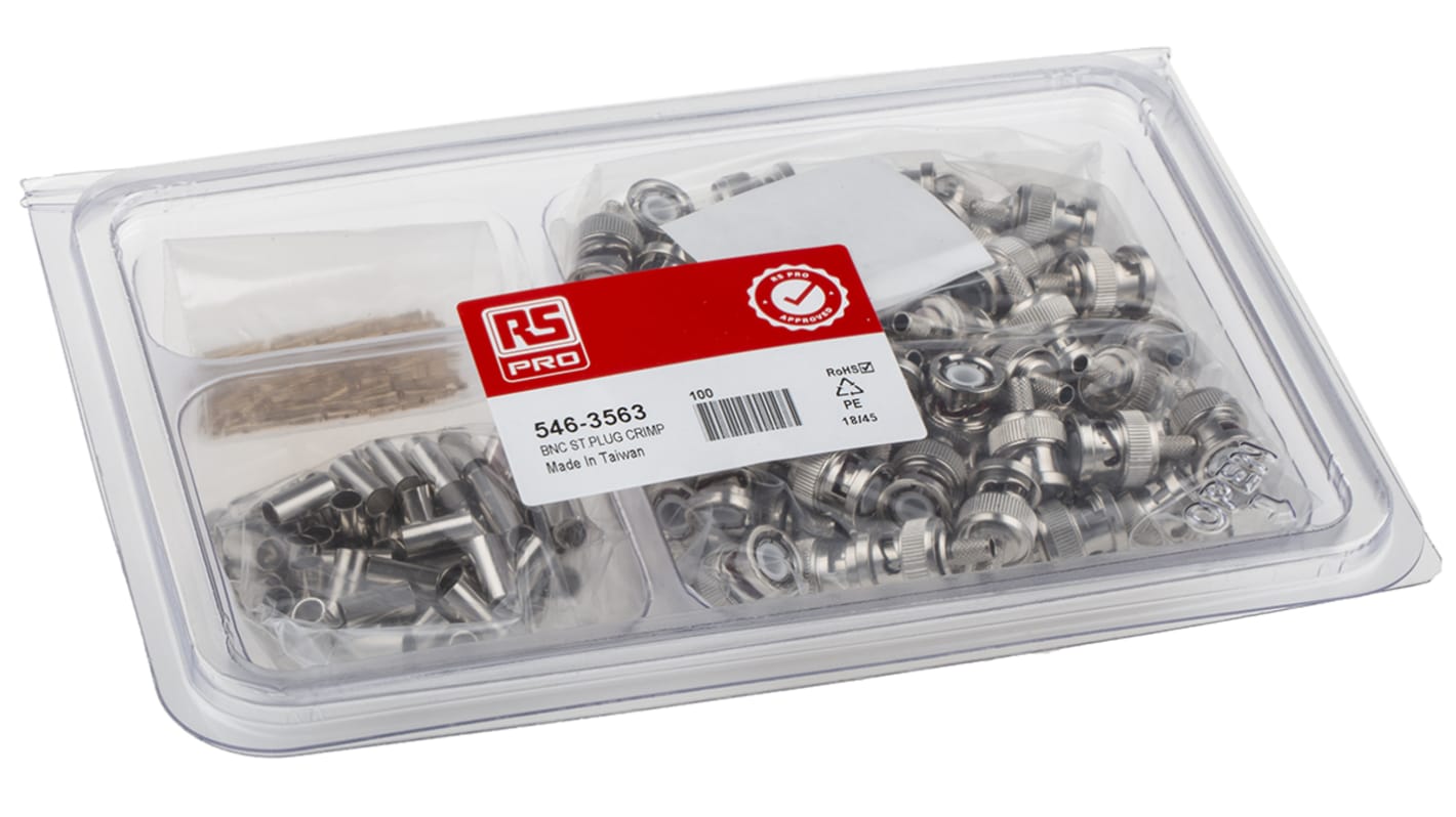 RS PRO BNC连接器公插, 50Ω, 电缆安装, 压接端接, 直向, 用于RG58线