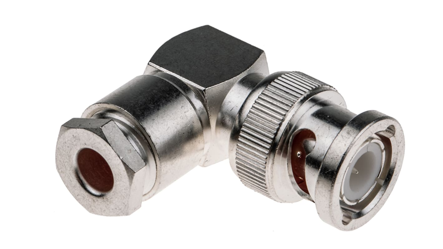Conector coaxial RS PRO, Macho, Ángulo de 90° , Impedancia 50Ω, Montaje de Cable, Terminación de Abrazadera, 4GHz,