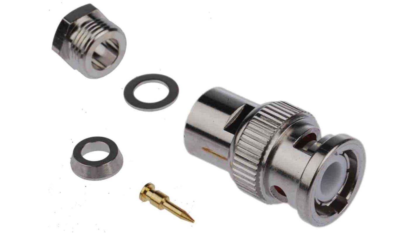 RS PRO BNC连接器公插, 50Ω, 电缆安装, 钳制端接, 直向, 用于RG58A线