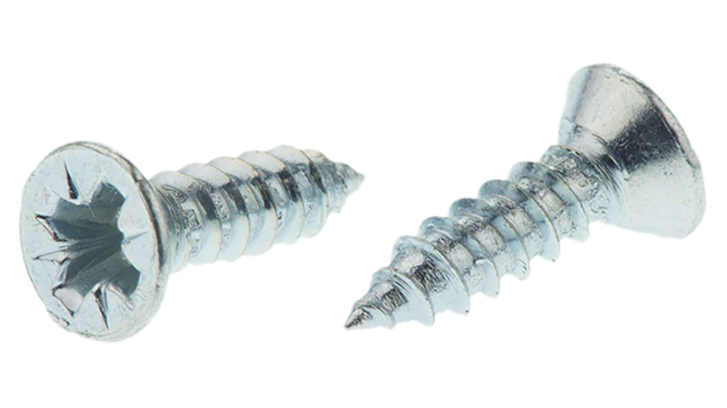RS PRO Bright Zinc Plated Steel Countersunk Head Self Tapping Screw, N°6 x 1/2in Long 13mm Long