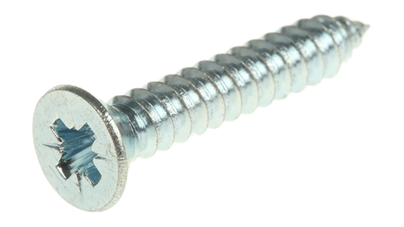 RS PRO Bright Zinc Plated Steel Countersunk Head Self Tapping Screw, N°8 x 1in Long 25mm Long