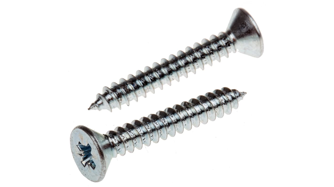 RS PRO Bright Zinc Plated Steel Countersunk Head Self Tapping Screw, N°10 x 1.1/4in Long 32mm Long