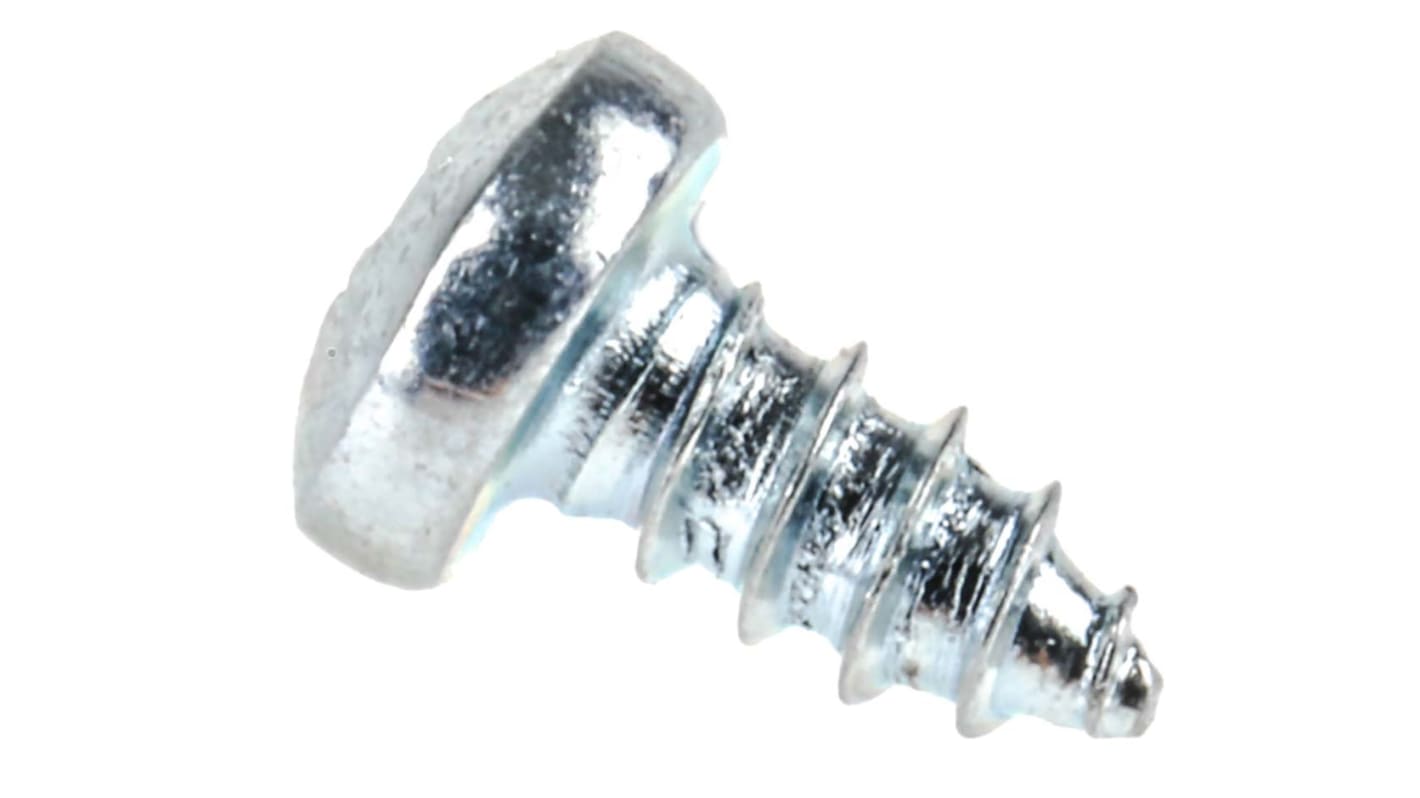 RS PRO Bright Zinc Plated Steel Pan Head Self Tapping Screw, N°N°4 x 1/4in Long 6.5mm Long