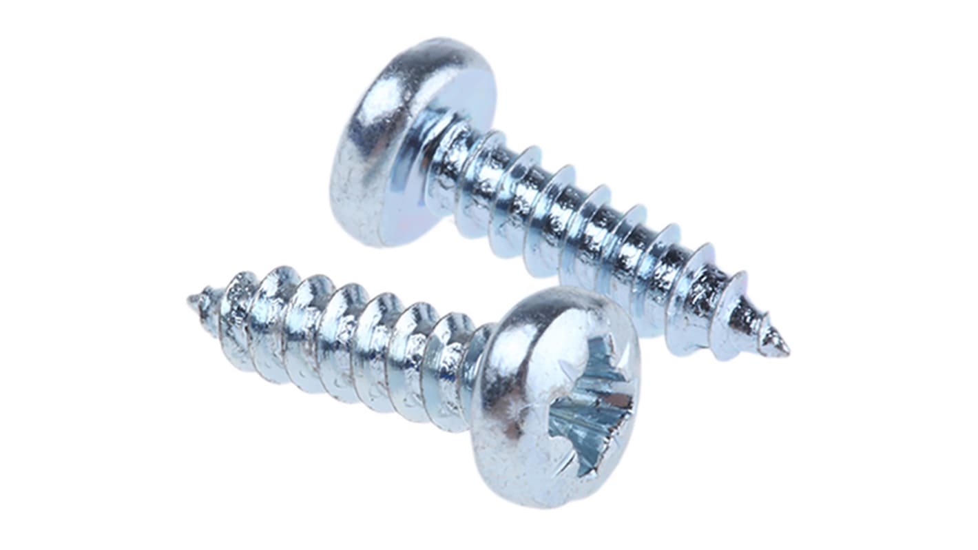 RS PRO Bright Zinc Plated Steel Pan Head Self Tapping Screw, N°6 x 1/2in Long 13mm Long