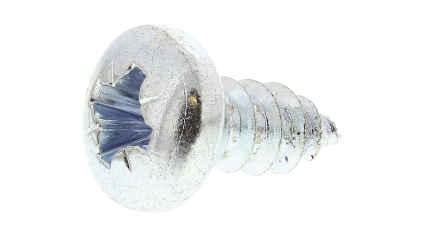 RS PRO Bright Zinc Plated Steel Pan Head Self Tapping Screw, N°8 x 3/8in Long 9.5mm Long