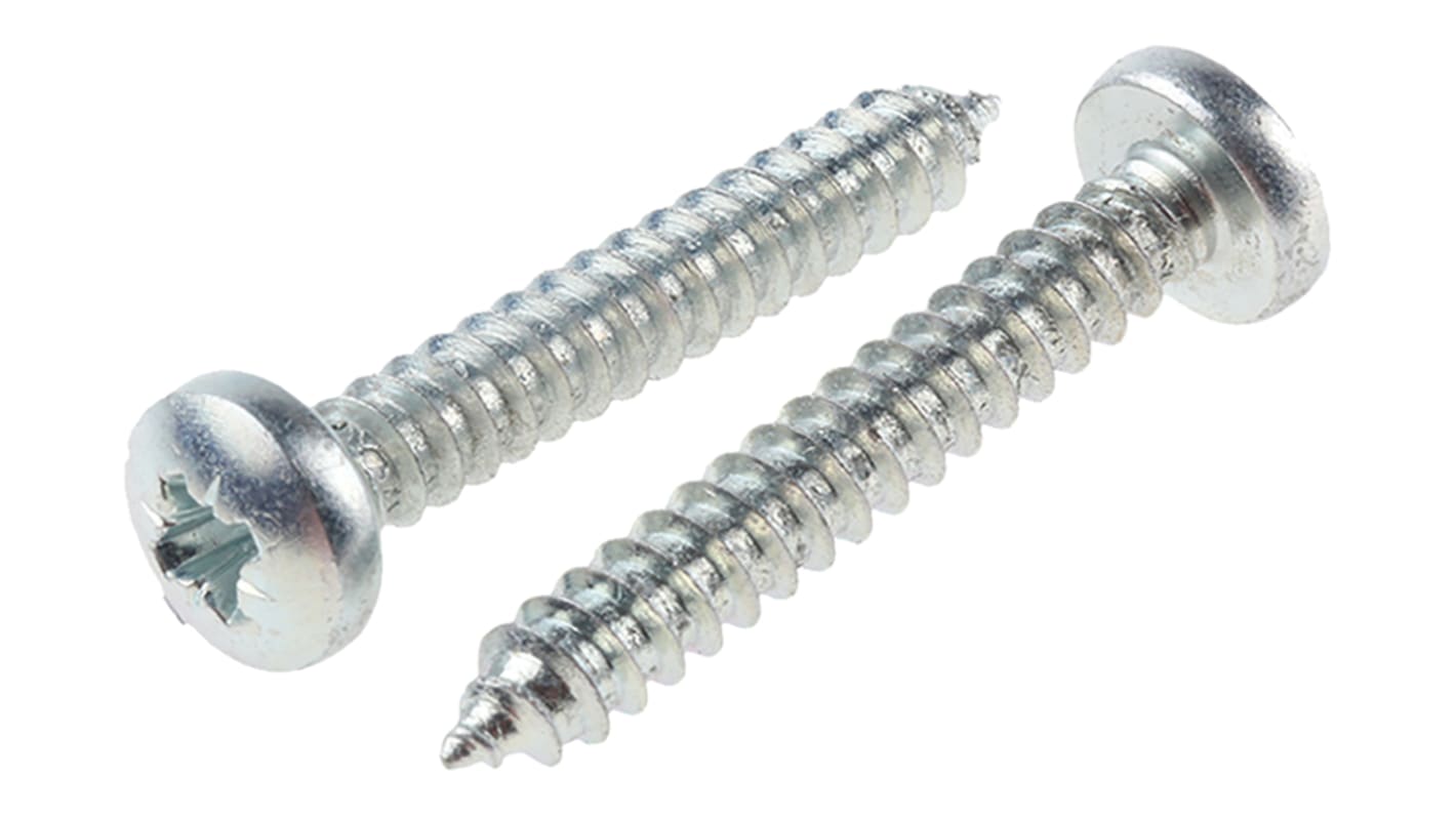 RS PRO Bright Zinc Plated Steel Pan Head Self Tapping Screw, N°10 x 1.1/4in Long 32mm Long