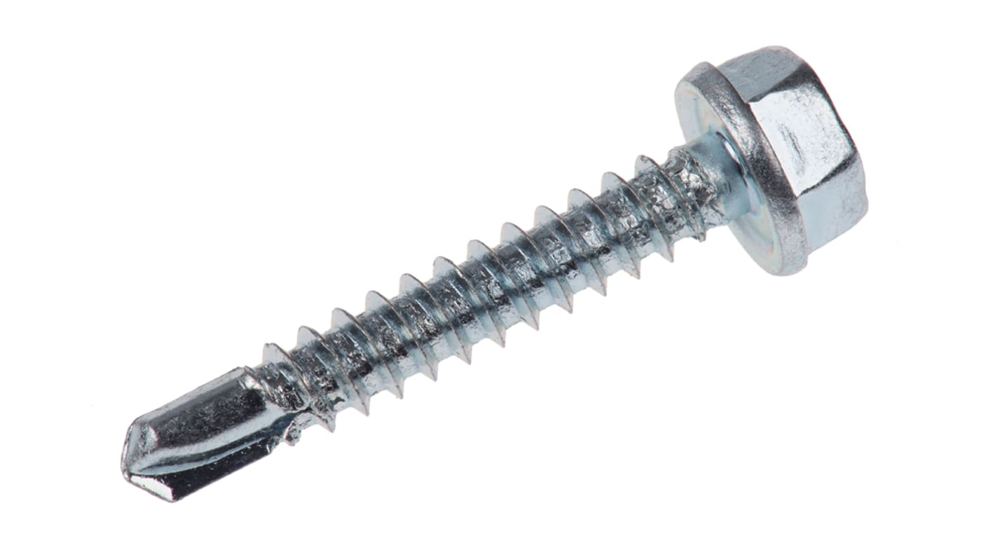 RS PRO Bright Zinc Plated Steel Self Drilling Screw M4.2 x 1in Long x 25mm Long