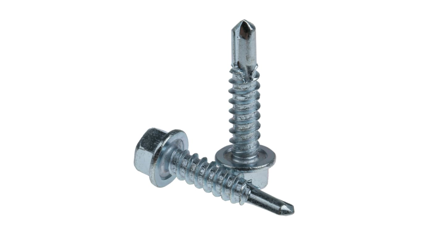 RS PRO Bright Zinc Plated Steel Self Drilling Screw M5.5 x 25mm Long