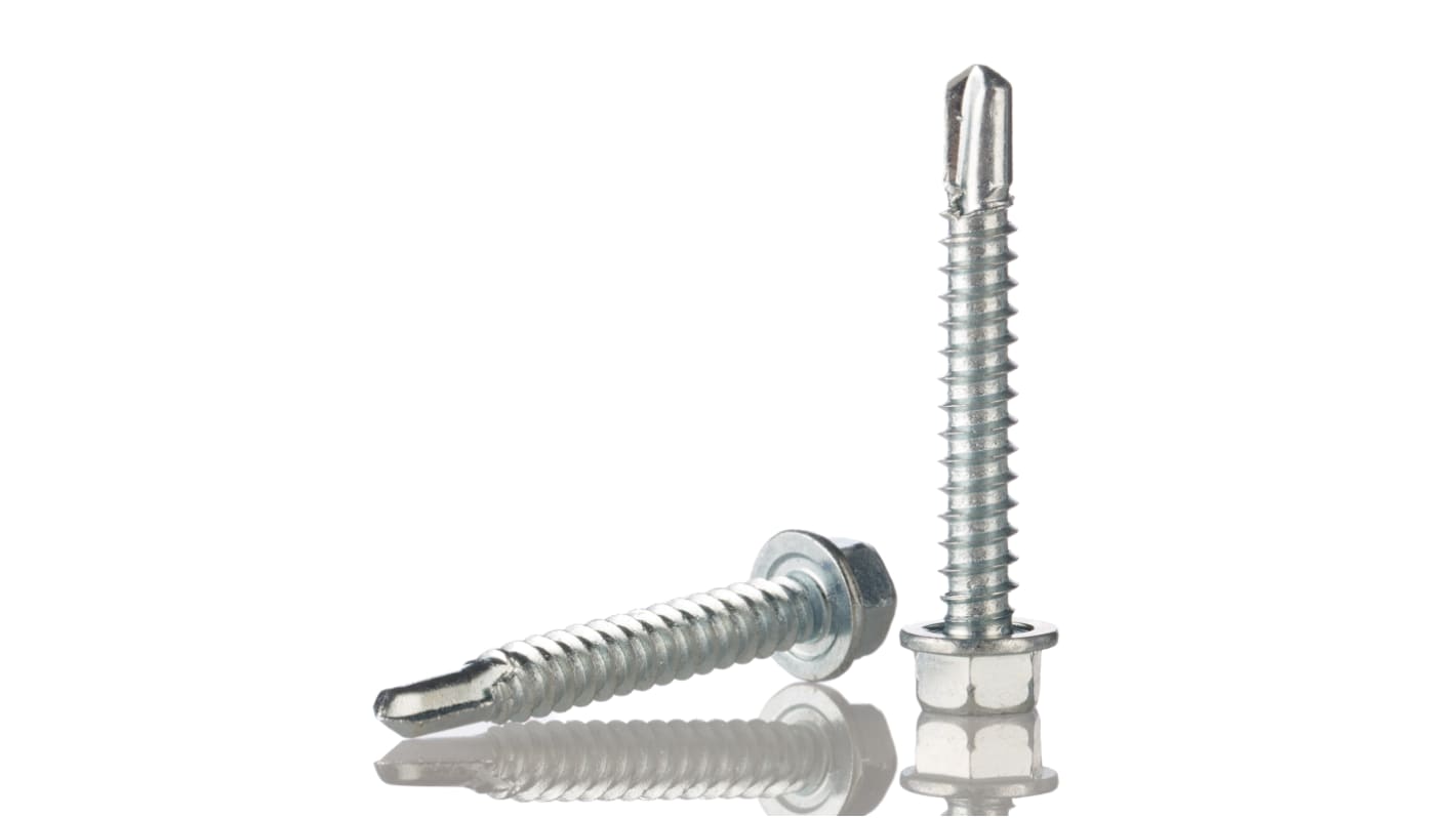 RS PRO Bright Zinc Plated Steel Self Drilling Screw M5.5 x 38mm Long