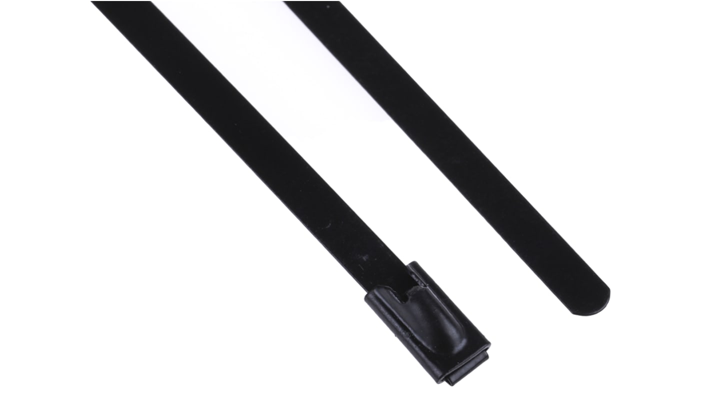 Brida RS PRO de Acero inoxidable recubierto de poliéster Negro, 200mm x 4.6 mm, Cierre por bola