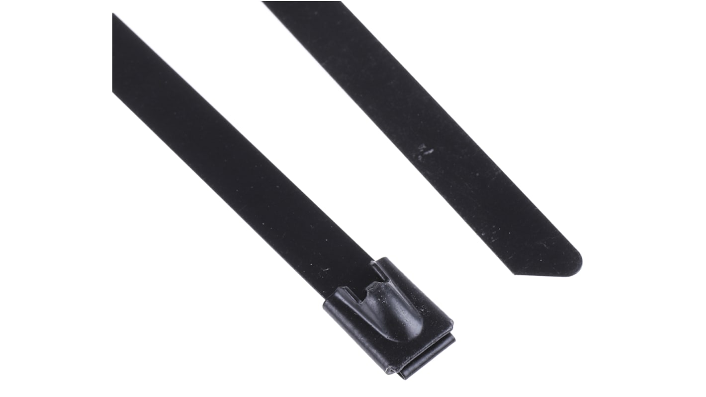 RS PRO Cable Tie, Roller Ball, 360mm x 7.9 mm, Metallic Polyester Coated Stainless Steel, Pk-100