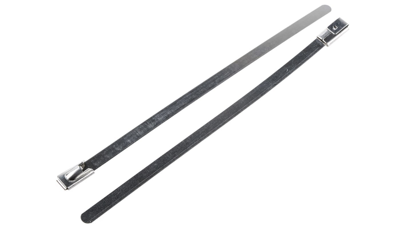RS PRO Cable Tie, Roller Ball, 125mm x 4.6 mm, Metallic 316 Stainless Steel, Pk-100