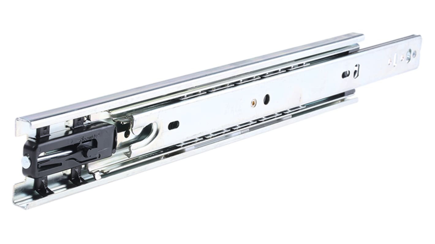 Accuride 伸缩滑轨, 镀锌钢制, 原长度300mm, 最大负载50kg, 12.7mm宽 x 45.7mm高 x 300mm深, 带定位爪, DZ3832系列