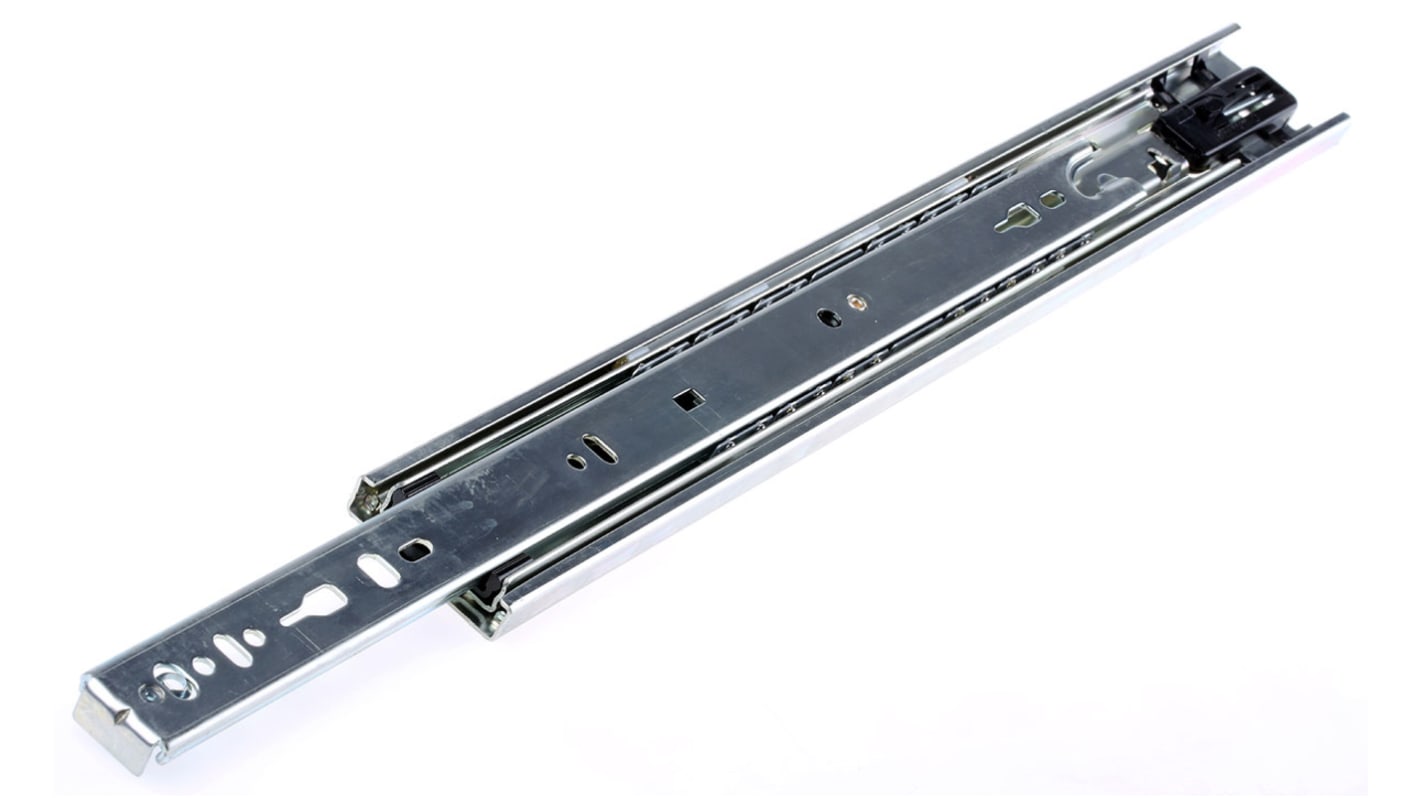 Accuride 伸缩滑轨, 镀锌钢制, 原长度400mm, 最大负载50kg, 12.7mm宽 x 45.7mm高 x 400mm深, 带定位爪, DZ3832系列