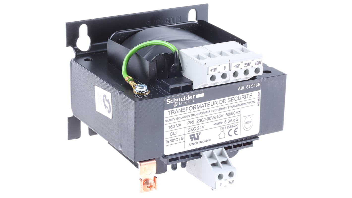 Schneider Electric 160VA 1 Output Chassis Mounting Transformer, 24V ac