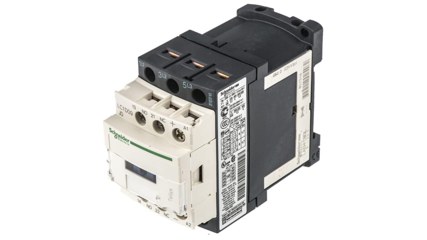 Contattore Schneider Electric, serie LC1D, 3 poli, 3 NA, 9 A, 4 kW, bobina 12 V c.c.