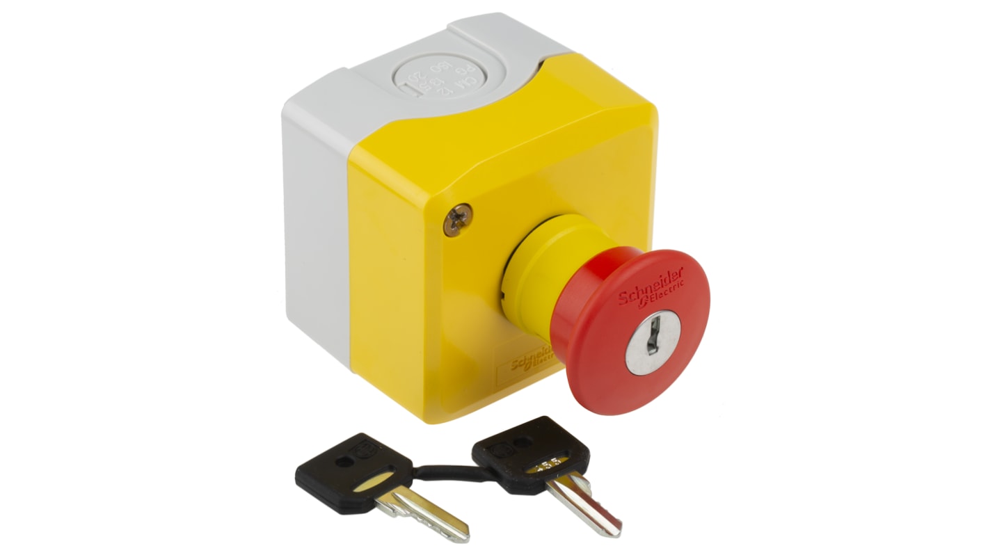 Schneider Electric Harmony XALK Series Key Release Emergency Stop Push Button, Surface Mount, SPDT, IP66, IP67,