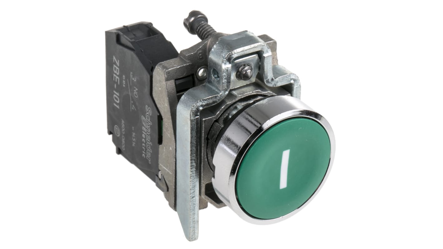 Schneider Electric 按钮, Φ22mm开孔, 面板安装, 绿色圆形, 单刀单掷, Harmony XB4系列