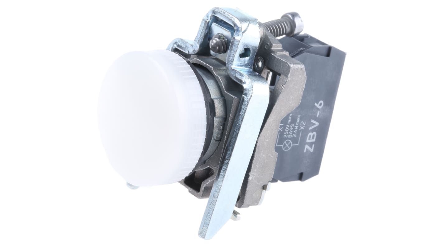 Schneider Electric 白色按钮指示灯, Φ22mm开孔, 250V, 金属主体, 面板安装, Harmony XB4系列