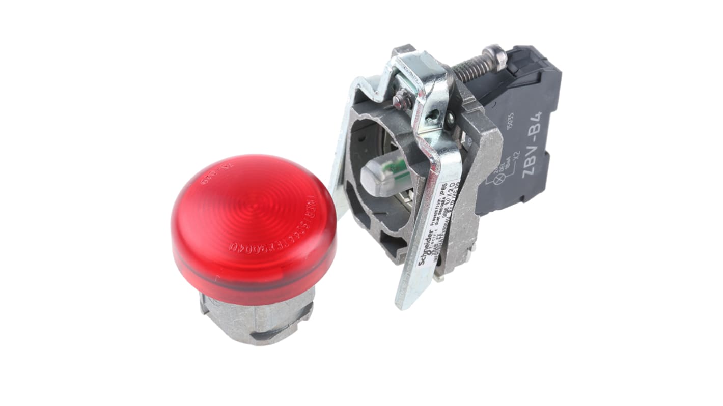 Schneider Electric, Harmony XB4, Panel Mount Red LED Pilot Light, 22mm Cutout, IP65, 24V ac/dc