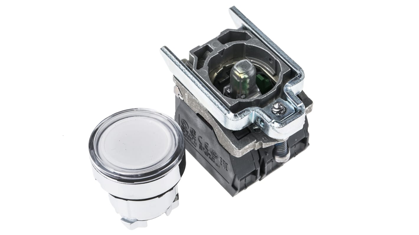 Schneider Electric 带灯按钮, Φ22mm开孔, 面板安装, 白色圆形, 单刀双掷, Harmony XB4系列