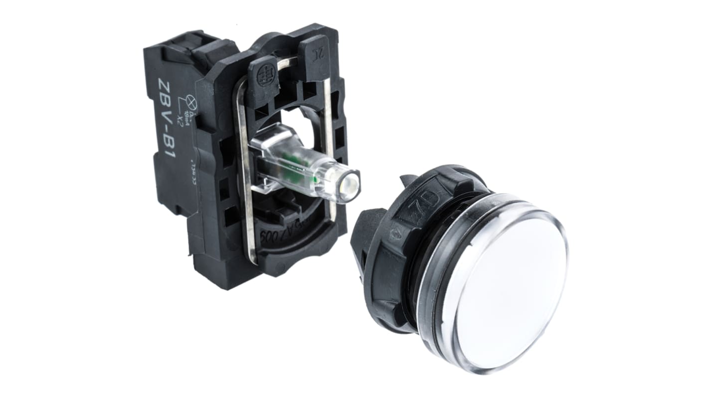 Schneider Electric 白色圆形按钮指示灯, Φ22mm开孔, 24V 交流/直流, 18mA, 塑料主体, 面板安装, IP66, IP67, Harmony XB5系列