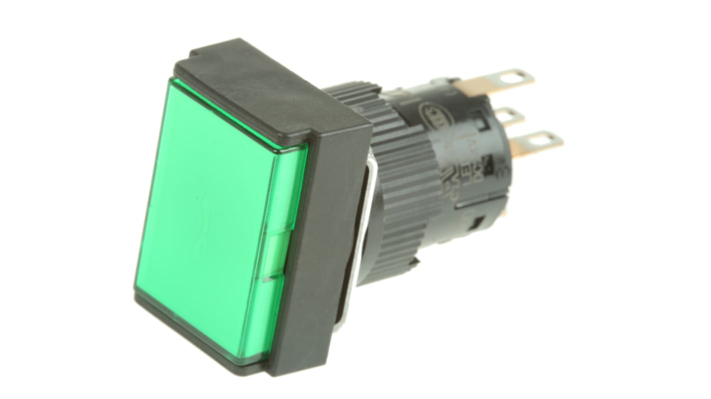 Schneider Electric 带灯按钮, Φ16mm开孔, 面板安装, 弹簧复位操作, 绿色矩形塑料（座圈）, 绿色LED, 单刀双掷, IP65, Harmony XB6E系列