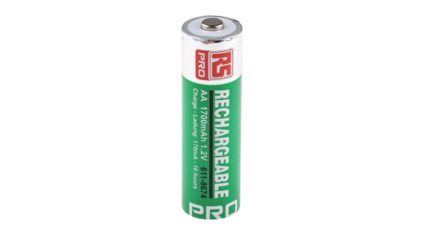 RS PRO AA NiMH Rechargeable AA Batteries, 1.7Ah, 1.2V - Pack of 4