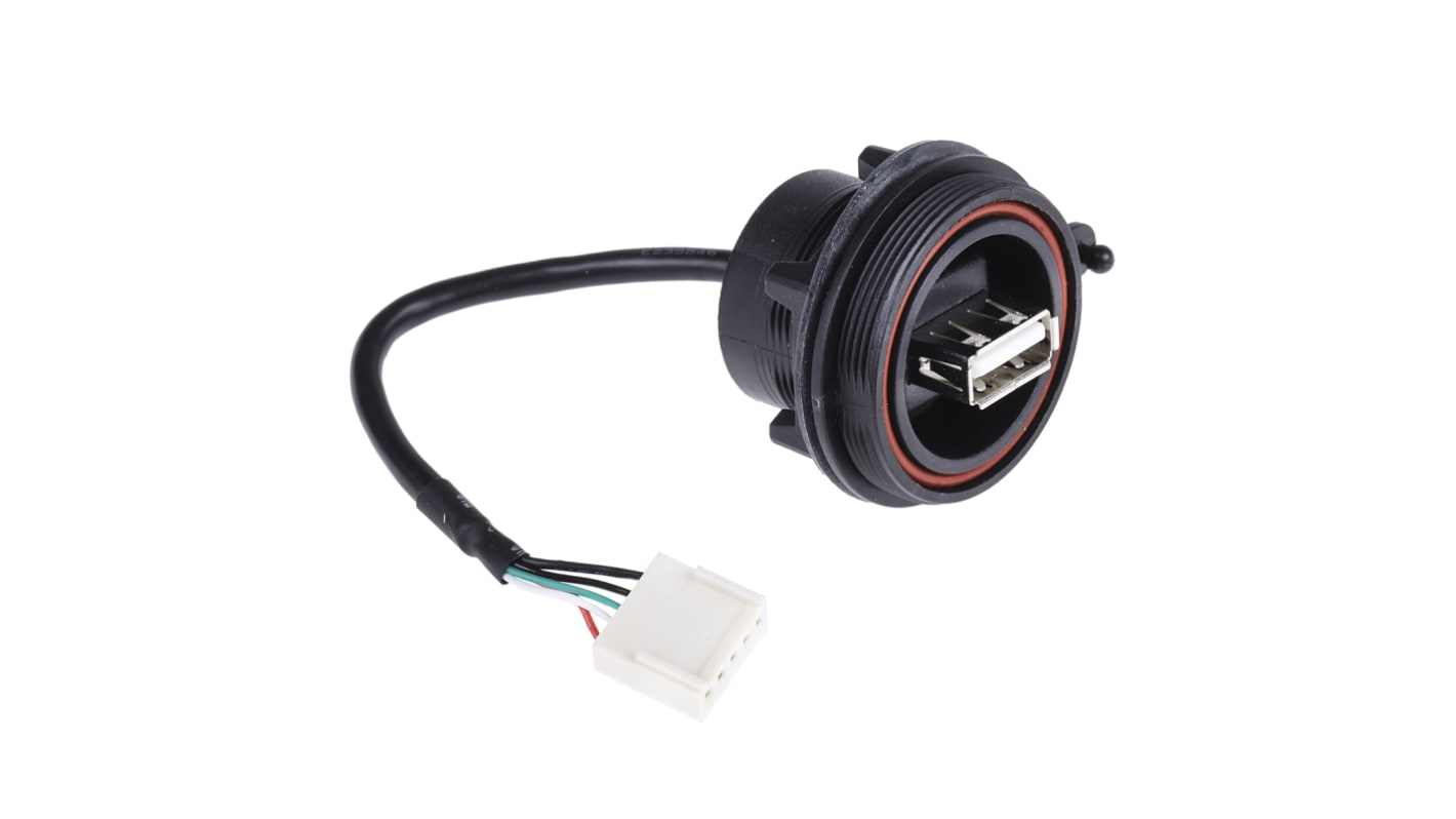 Cable USB 2.0 Bulgin, con A. Conector hembra de 5 contactos Hembra, con B. USB A Hembra, long. 150mm, color Negro