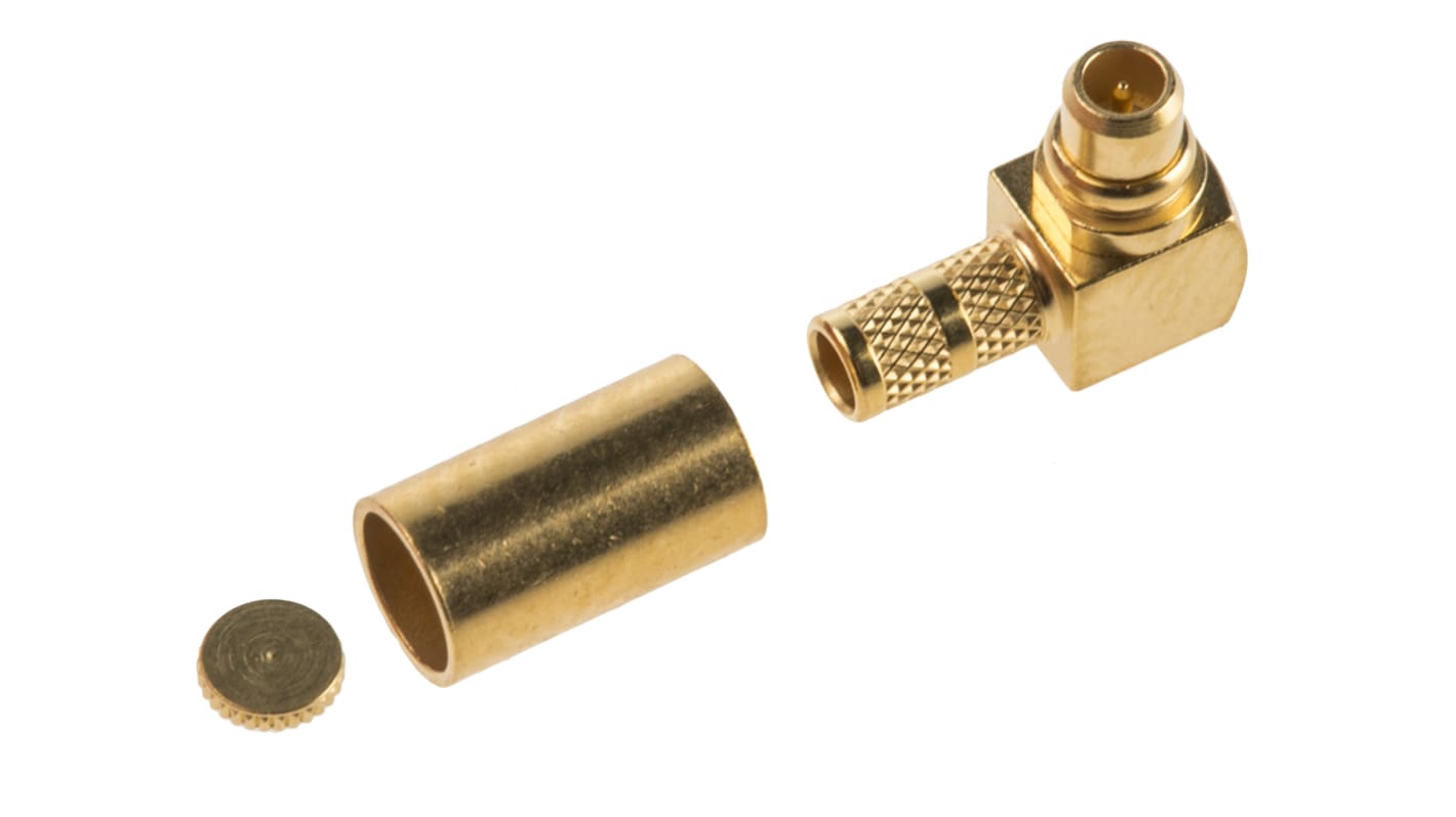 Huber+Suhner, Plug Cable Mount MMCX Connector, 50Ω, Solder Termination, Right Angle Body