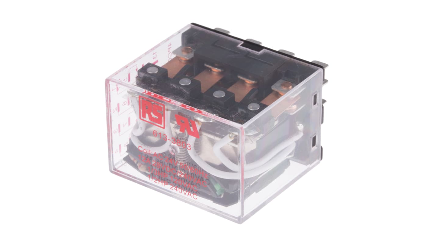 RS PRO Plug In Power Relay, 24V ac Coil, 12A Switching Current, 4PDT