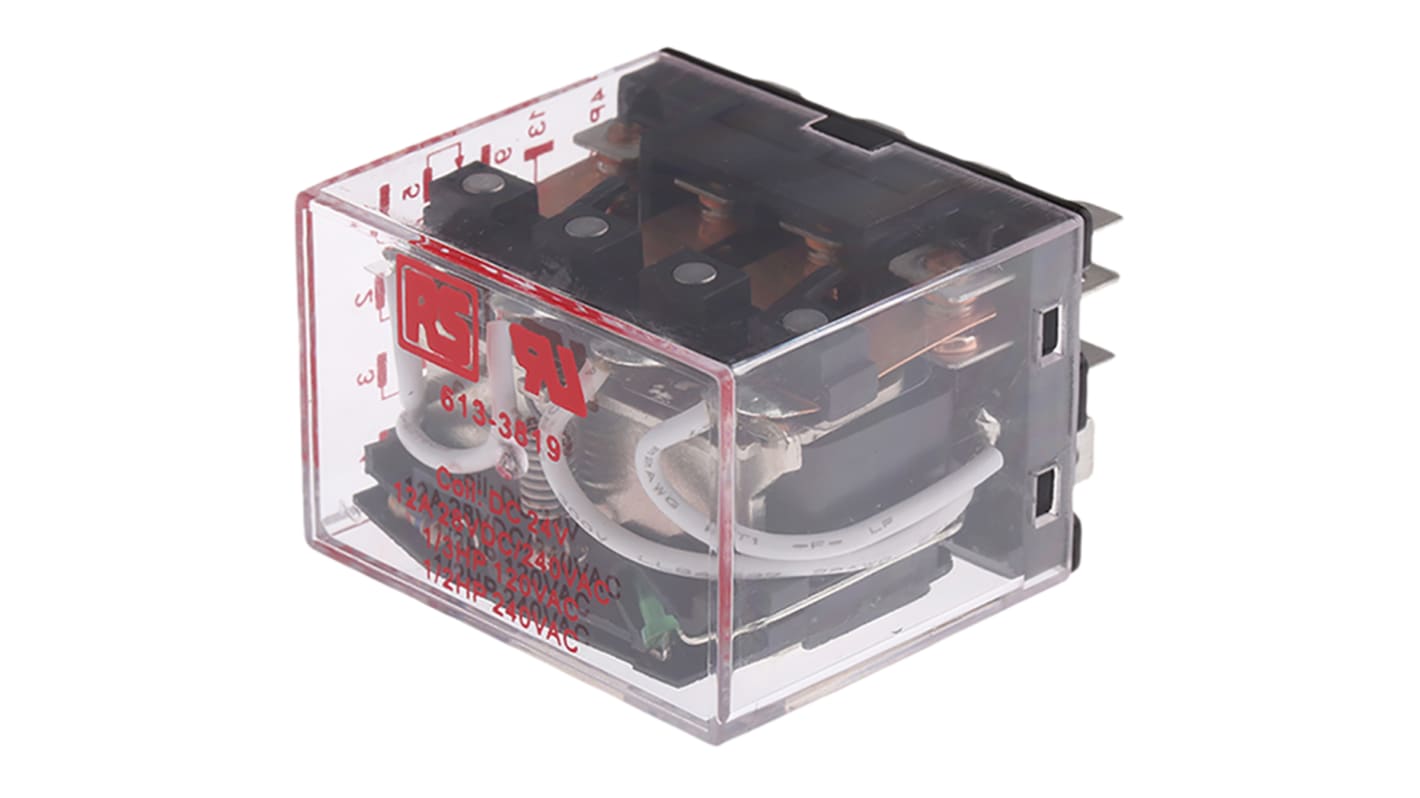 RS PRO Plug In Power Relay, 24V dc Coil, 12A Switching Current, 4PDT