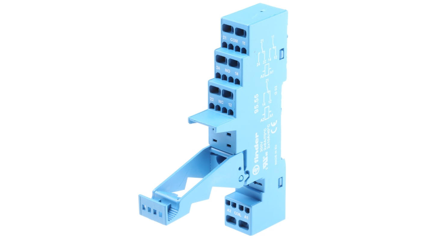 Finder 95 8 Pin 250V ac DIN Rail Relay Socket, for use with 40.52, 40.61, 44.52, 44.62, 40.51 Series Relay