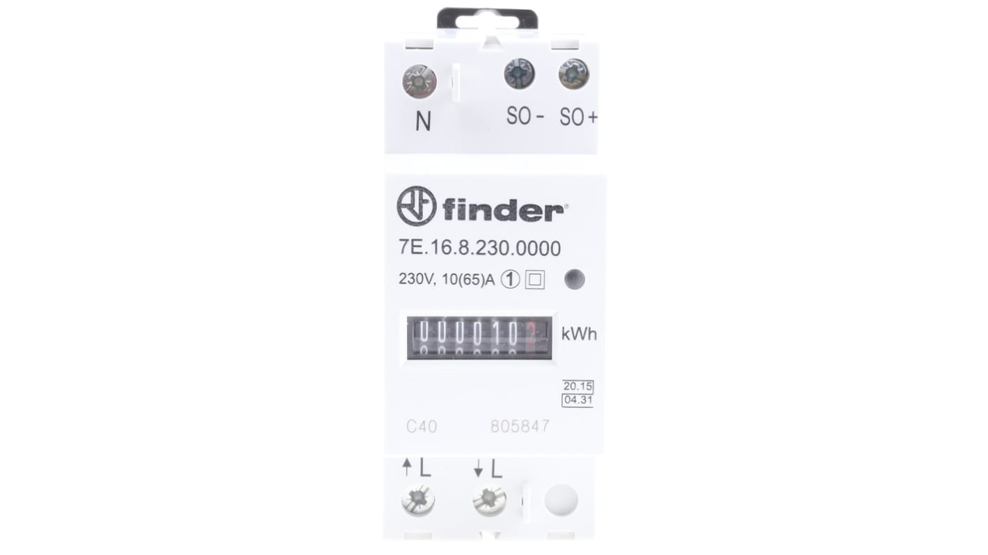 Medidor de energía Finder serie 7E Series, display Mecánicas, con 7 dígitos, precisión Clase 1, 1 fase, dim. 35mm x 89mm